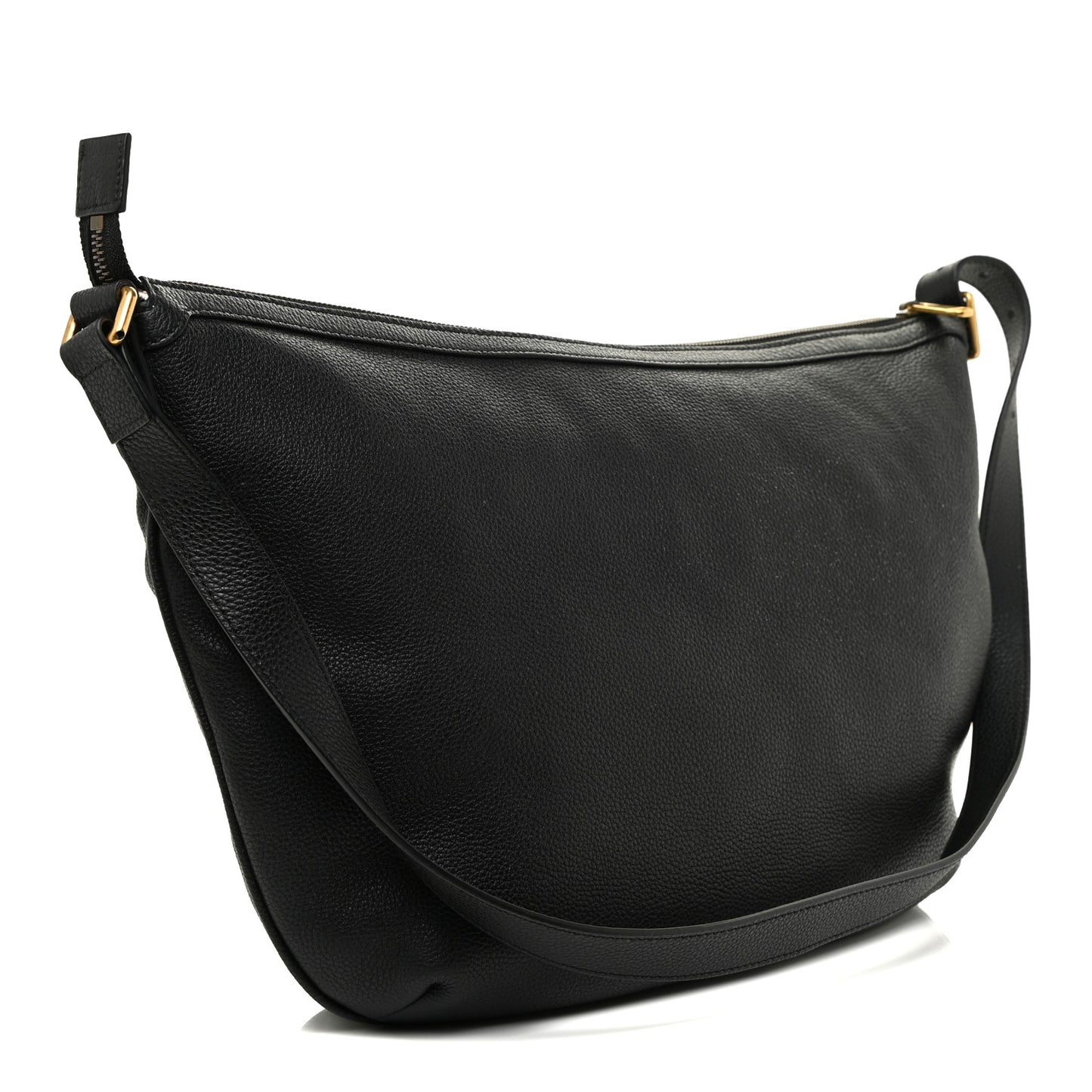 Grained Calfskin Logo Half Moon Hobo Black