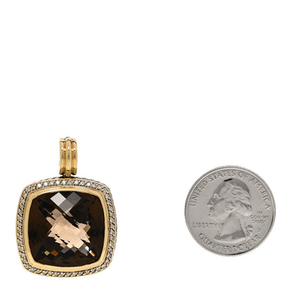 David Yurman Sterling Silver 18K Yellow Gold Diamond Smoky Quartz 19mm Albion Enhancer Pendant 2 of 4