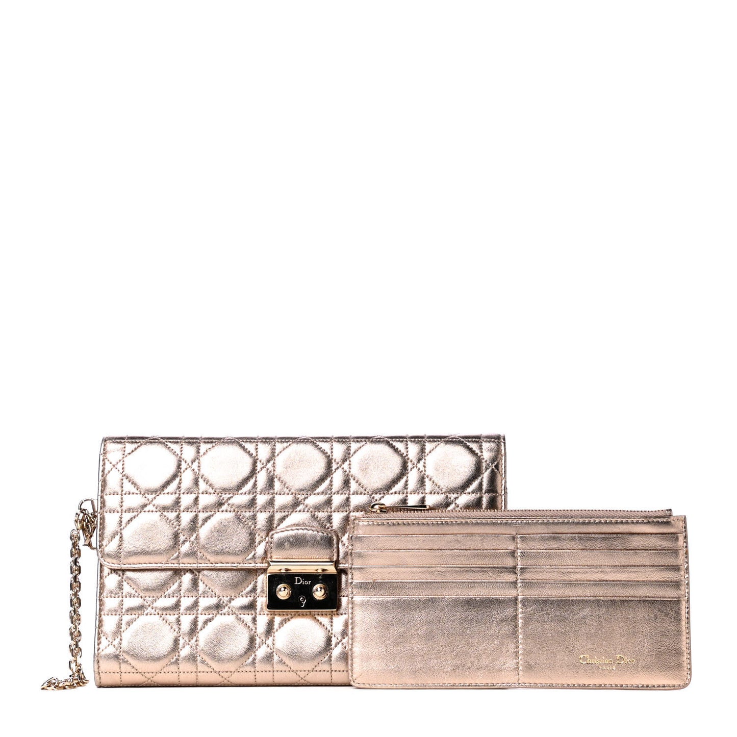 Metallic Lambskin Cannage Wristlet Clutch Gold