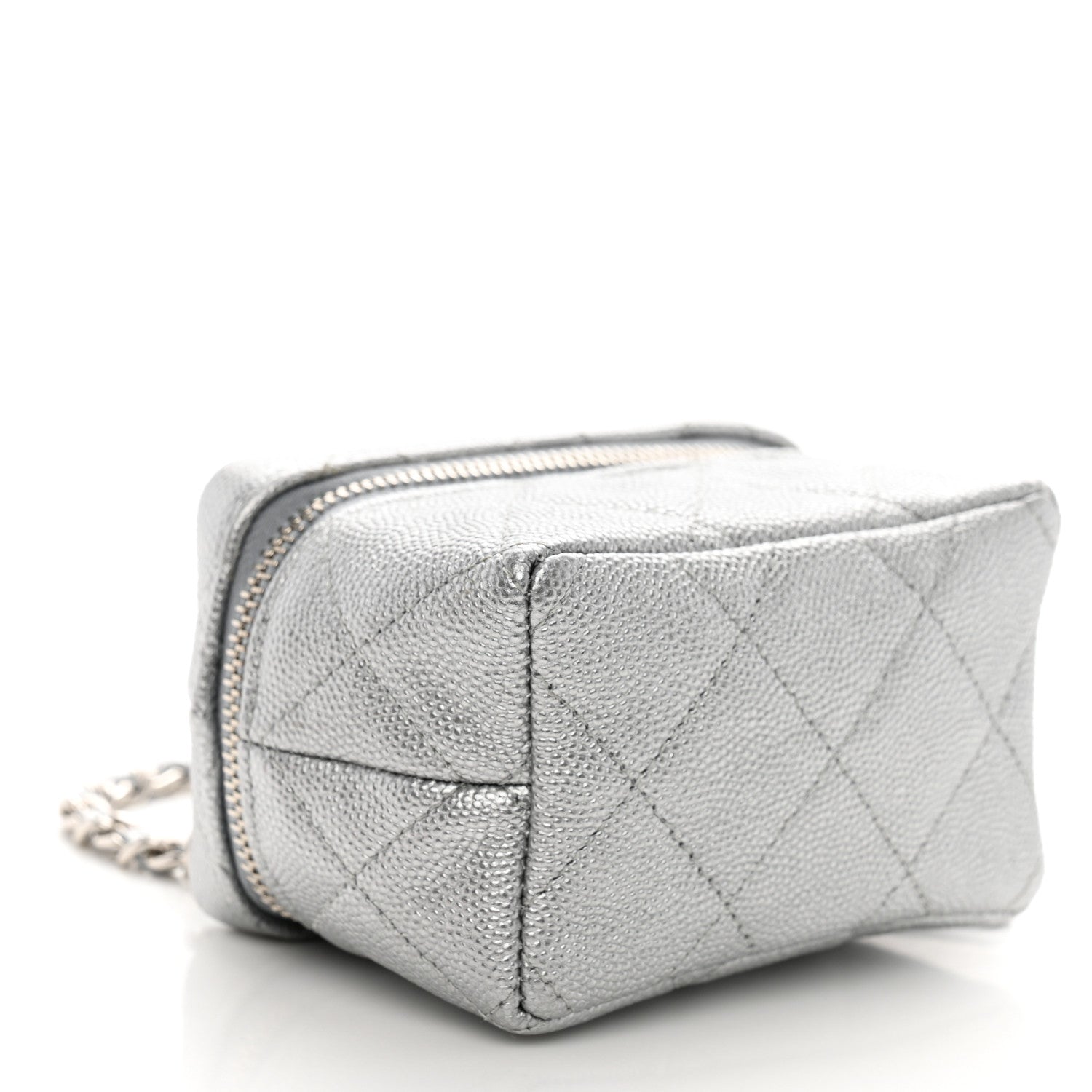 Chanel Metallic Caviar Quilted Mini Top Handle Vanity With Chain Silver 4 of 11