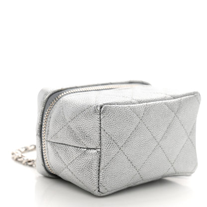 Chanel Metallic Caviar Quilted Mini Top Handle Vanity With Chain Silver 4 of 11