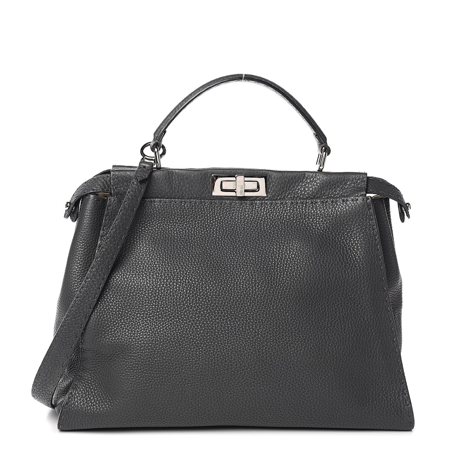 Cuoio Romano Selleria Bi-Color Large Peekaboo Iconic Satchel Asfalto Latte