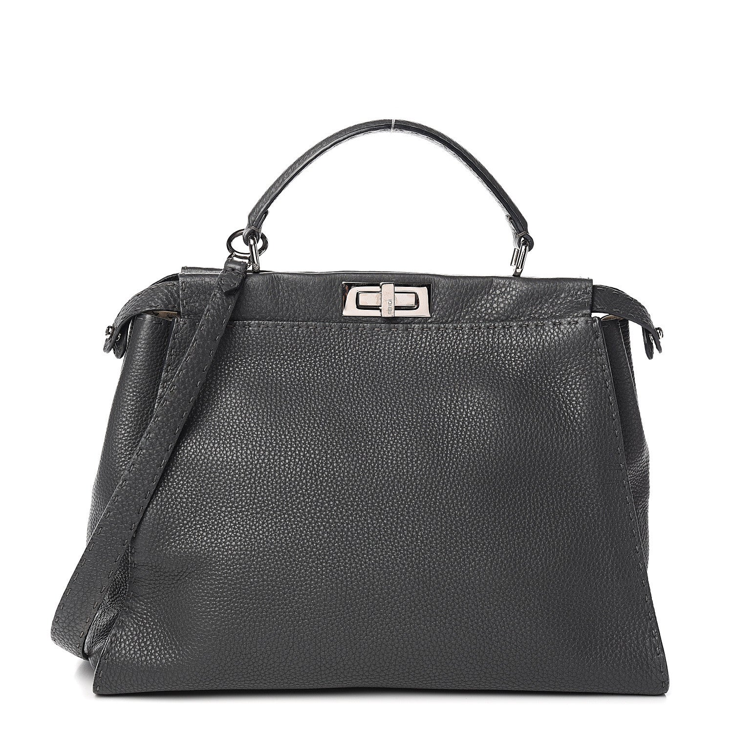 Fendi Cuoio Romano Selleria Bi-Color Large Peekaboo Iconic Satchel Asfalto Latte 1 of 10
