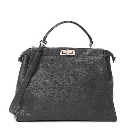 Fendi Cuoio Romano Selleria Bi-Color Large Peekaboo Iconic Satchel Asfalto Latte 1 of 10