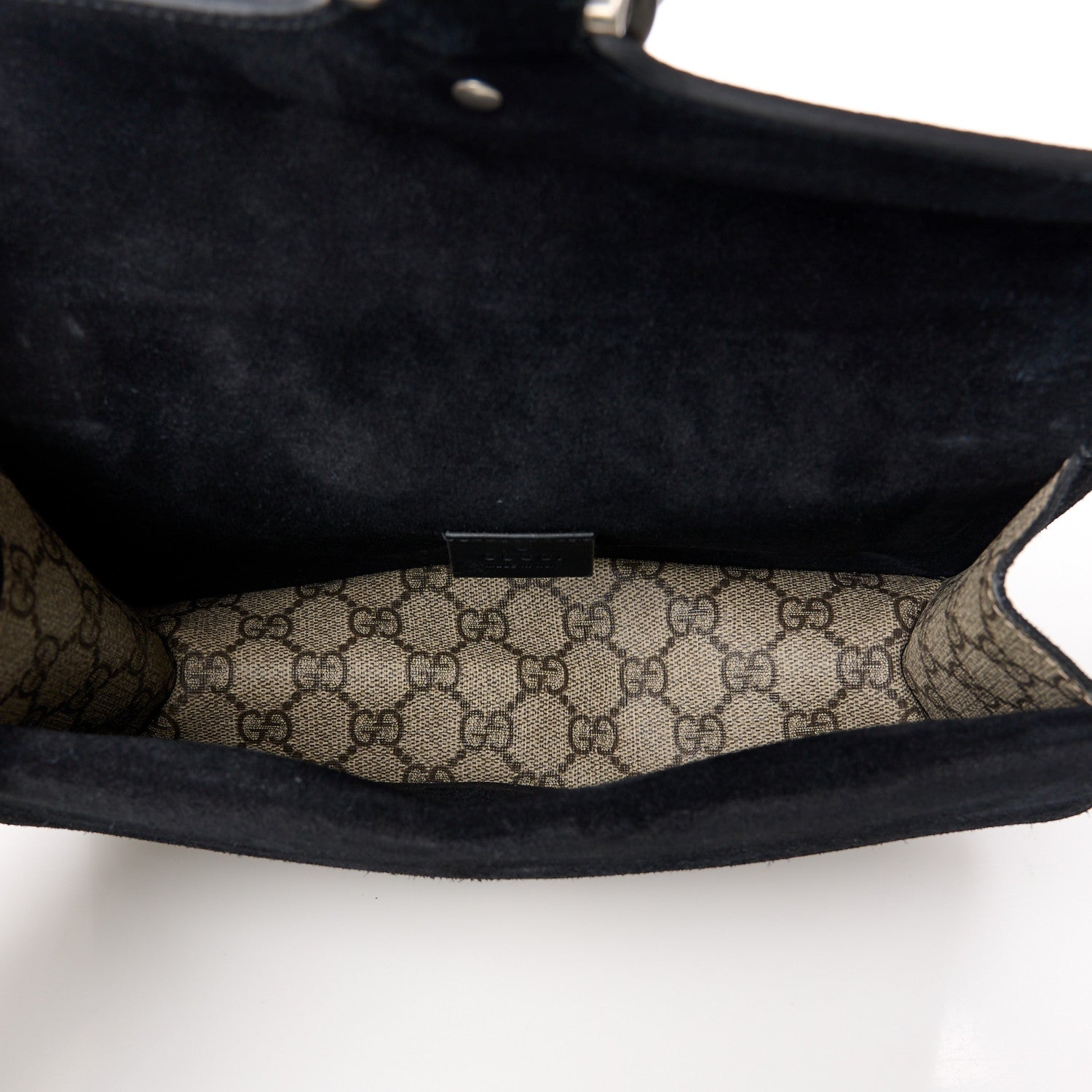 Gucci GG Supreme Monogram Suede Crystal Small Dionysus Shoulder Bag Beige Ebony Black 5 of 13