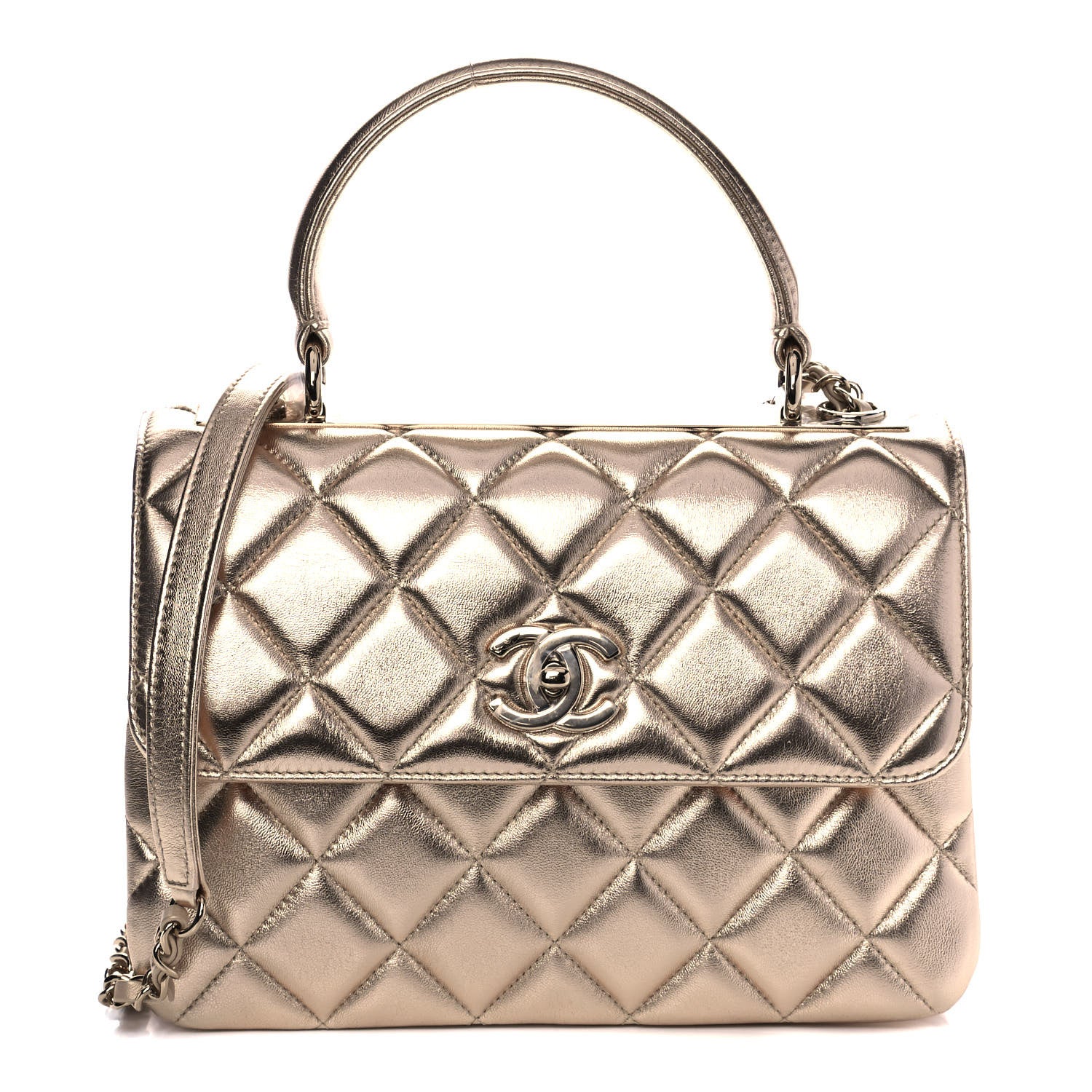 Chanel Metallic Lambskin Quilted Small Trendy CC Flap Dual Handle Bag Gold 1 of 12