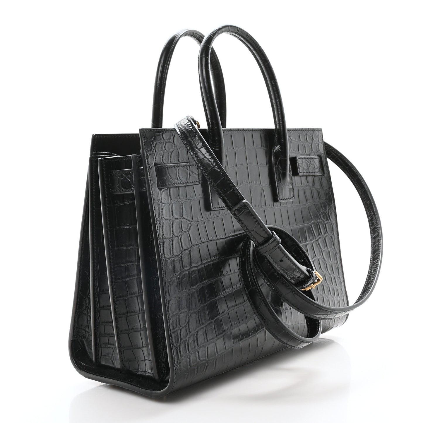 Calfskin Crocodile Embossed Baby Sac De Jour Black