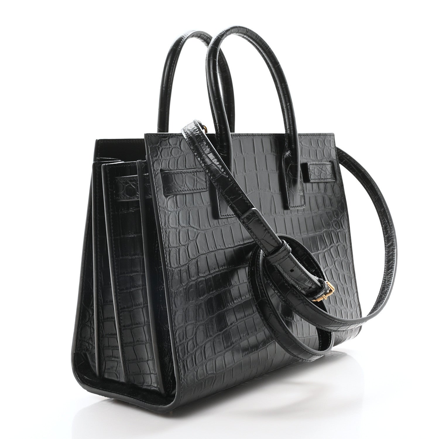 Saint Laurent Calfskin Crocodile Embossed Baby Sac De Jour Black 3 of 10