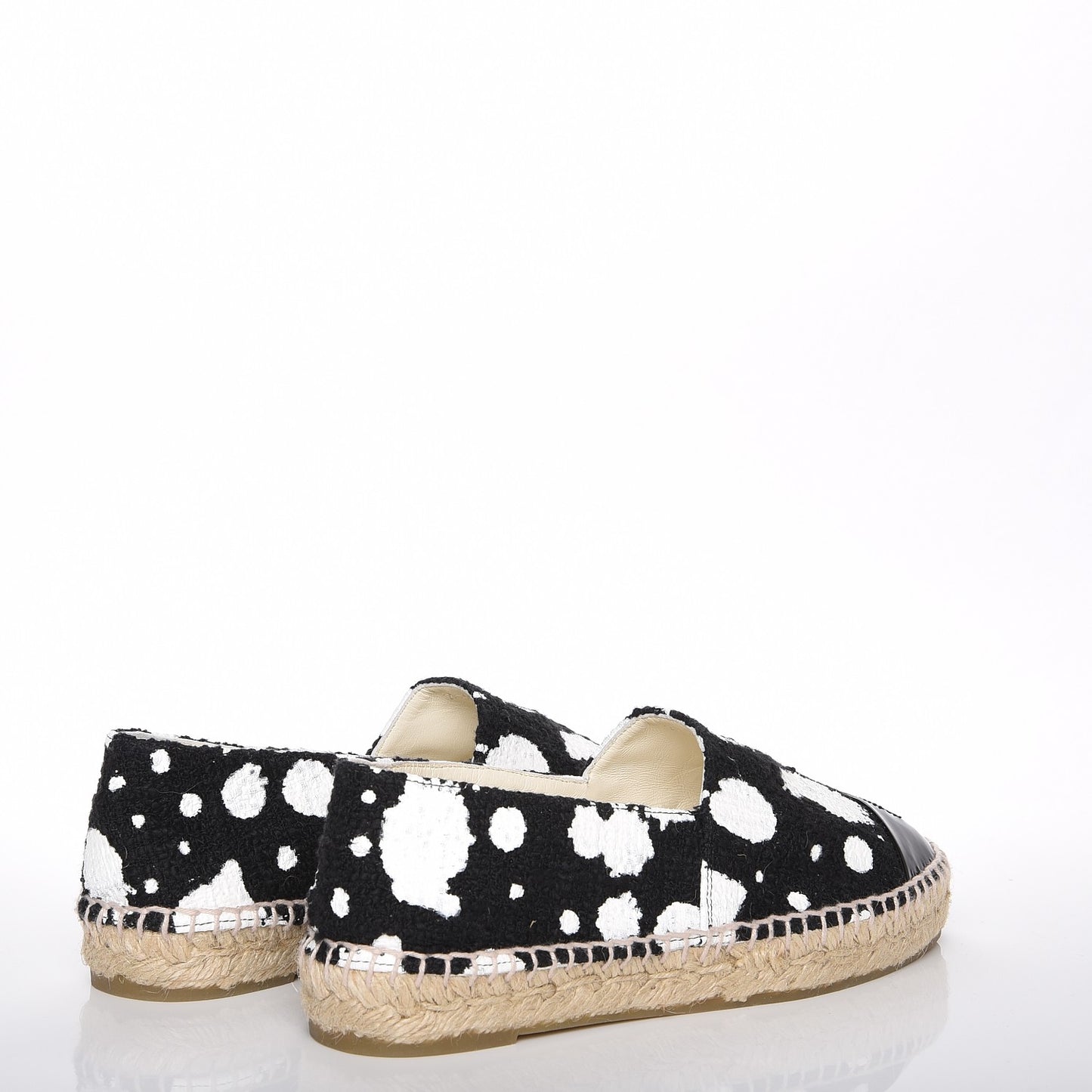 Printed Tweed Patent Calfskin CC Espadrilles 36 Black White