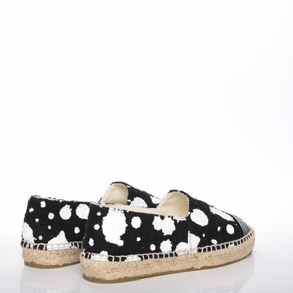 Chanel Printed Tweed Patent Calfskin CC Espadrilles 36 Black White 3 of 10