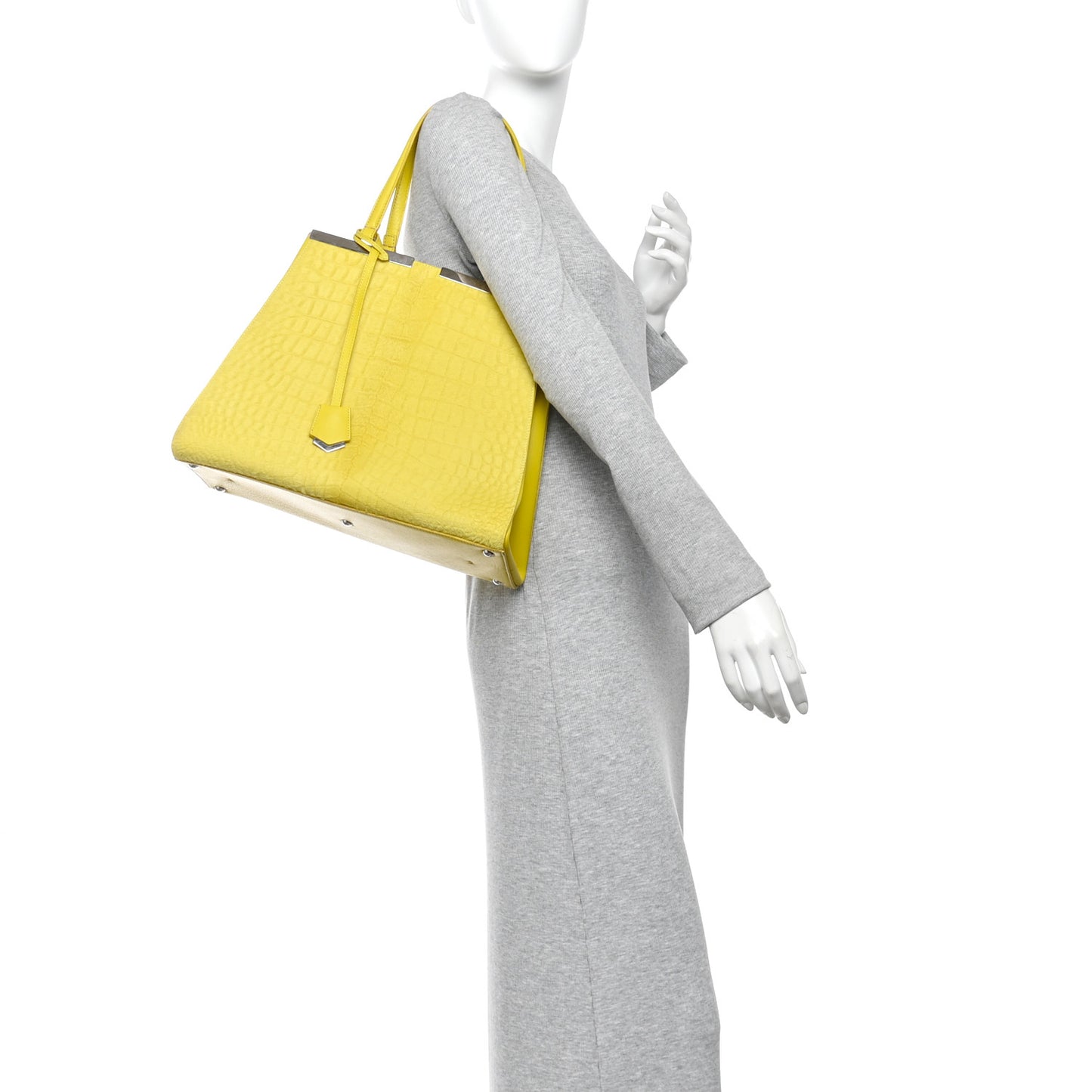 Vitello Calf Hair Crocodile Embossed Large 3Jours Tote Sunflower Cedro