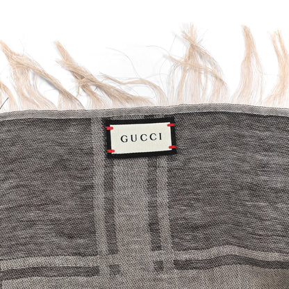 Gucci Wool Silk GG Monogram Diamante Plaid Surviee Shawl Beige Dark Brown 3 of 4