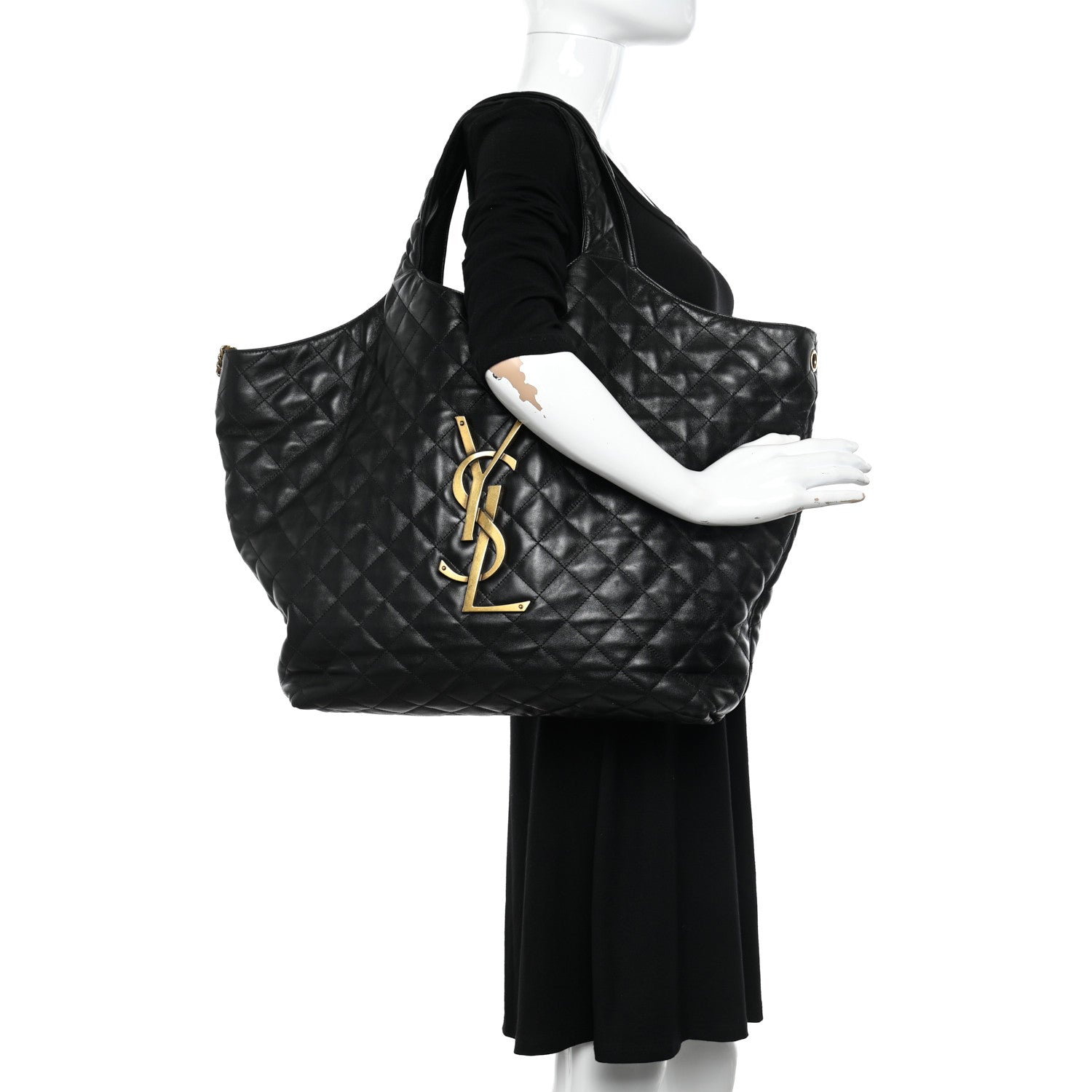 Saint Laurent Lambskin Quilted Maxi Icare Shopping Tote Black 2 of 10