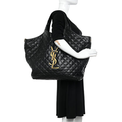 Saint Laurent Lambskin Quilted Maxi Icare Shopping Tote Black 2 of 10
