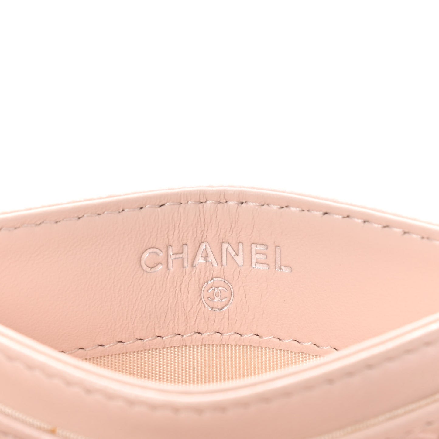 Goatskin Camellia Embossed Card Holder Light Pink