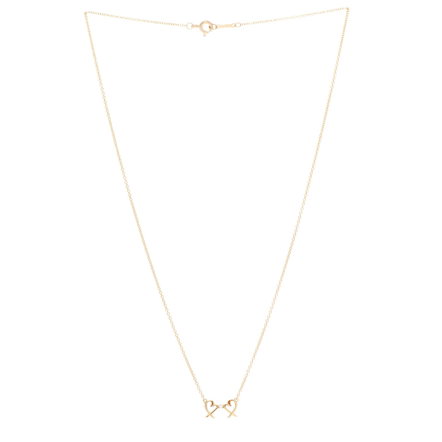 18K Yellow Gold Diamond Paloma Picasso Double Loving Heart Pendant Necklace