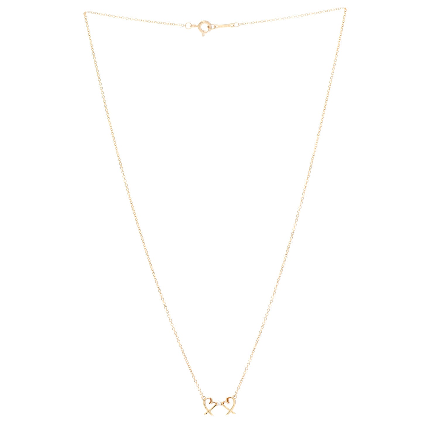 Tiffany 18K Yellow Gold Diamond Paloma Picasso Double Loving Heart Pendant Necklace 3 of 6