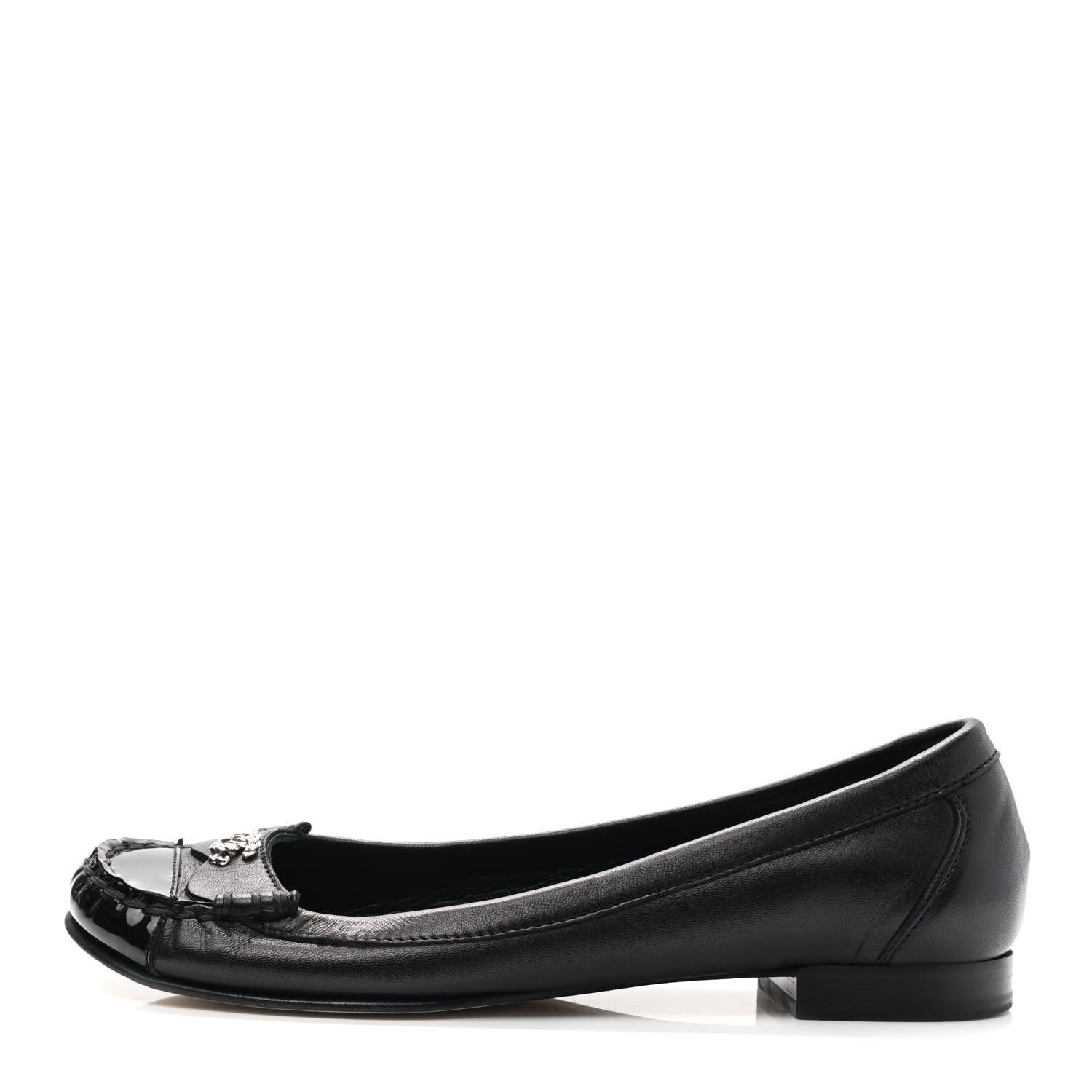 Chanel Lambskin Patent Cap Toe CC Moccasin Flats 36 Black 1 of 7