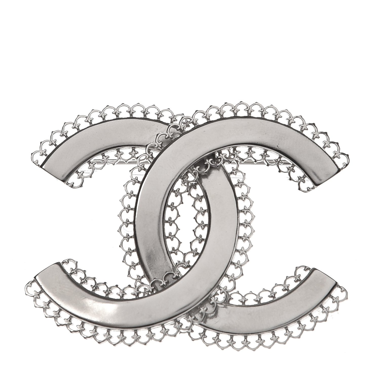 Large Scalloped CC Brooch Silver