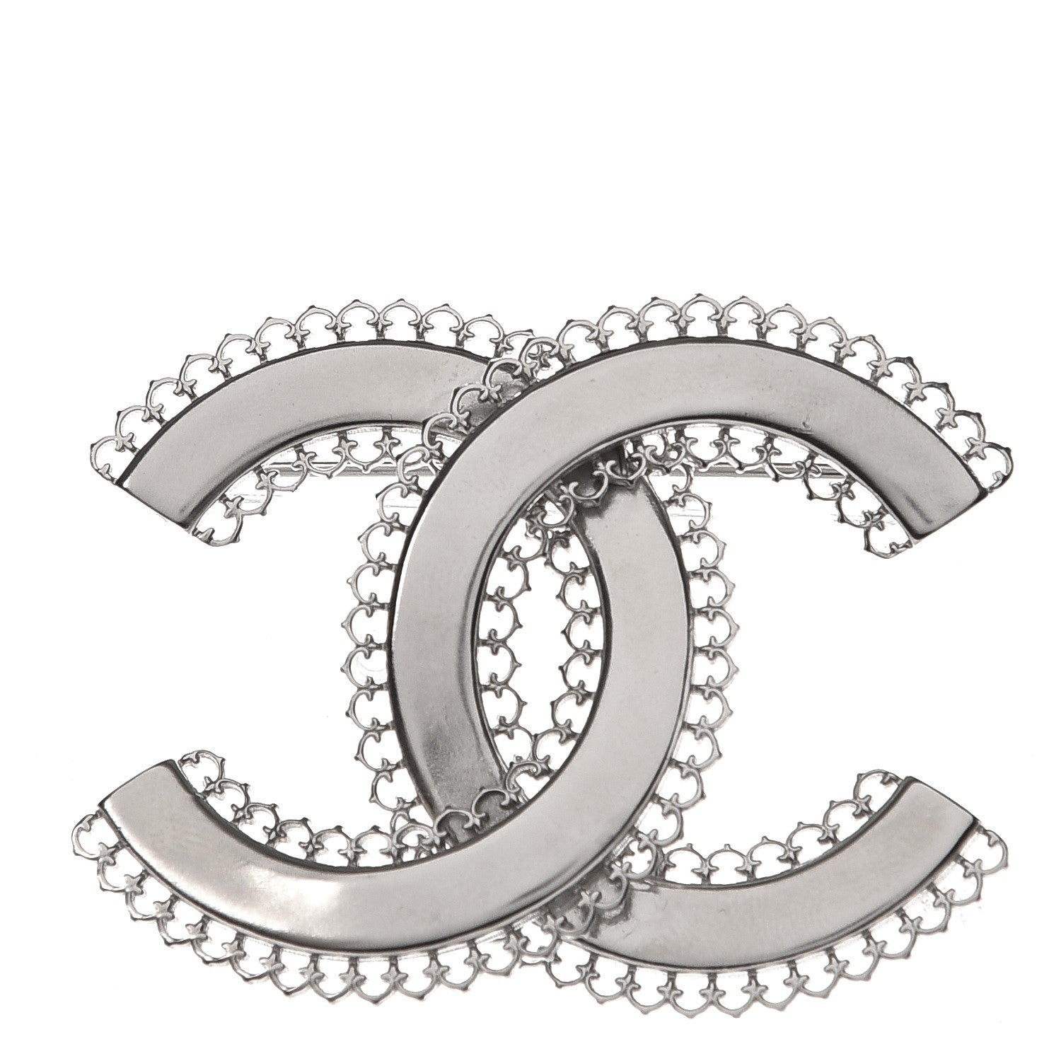 Chanel Large Scalloped CC Brooch Silver 1 of 5