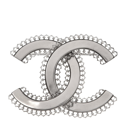 Chanel Large Scalloped CC Brooch Silver 1 of 5