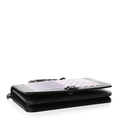 Chanel Calfskin Painted Chevron Embossed Boy Wallet On Chain WOC Black 3 of 4