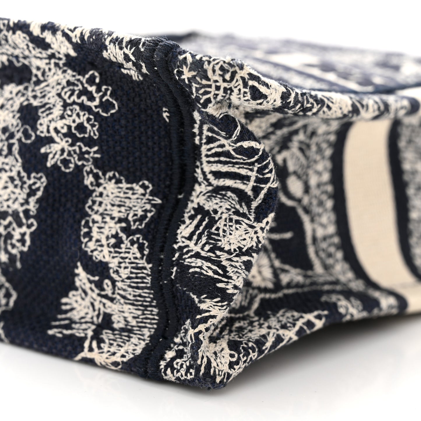 Canvas Toile de Jouy Reverse Embroidered Mini Book Tote Phone Bag Blue