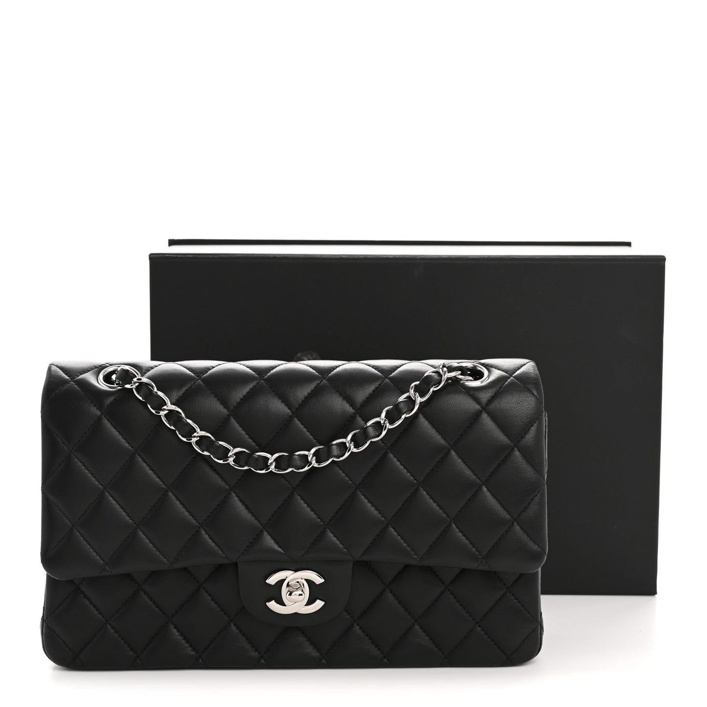Lambskin Quilted Medium Double Flap Black