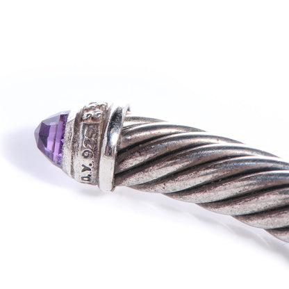 David Yurman Sterling Silver Diamond Amethyst 5mm Cable Classics Bracelet 4 of 6