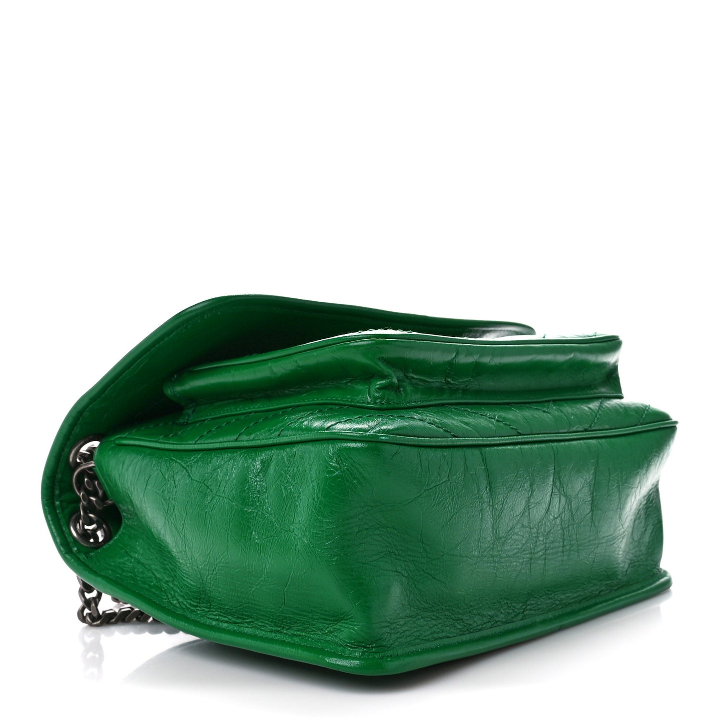 Crinkled Calfskin Matelasse Monogram Medium Niki Chain Satchel New Vert Praire
