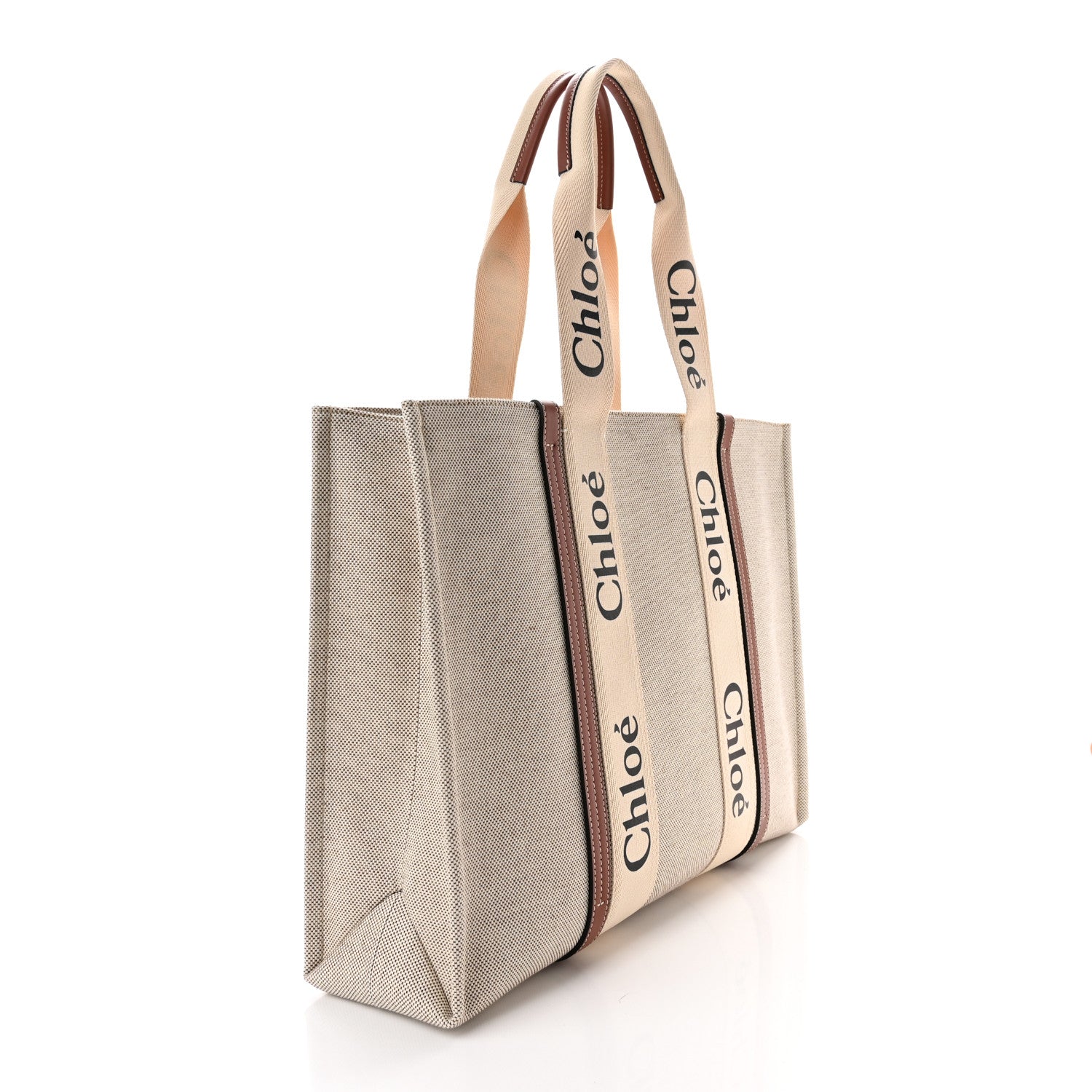 Chloe Cotton Calfskin Large Woody Ribbon Tote White Brown 3 of 10