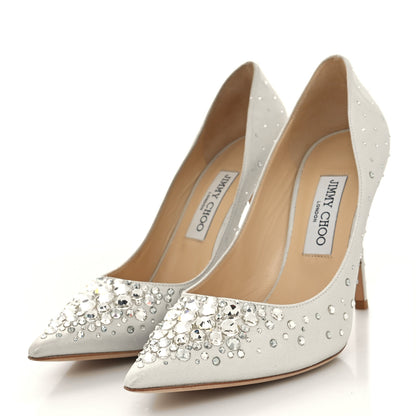 Jimmy Choo Shimmer Suede Crystal Embellished Abel 100 Pumps 39 White 3 of 7