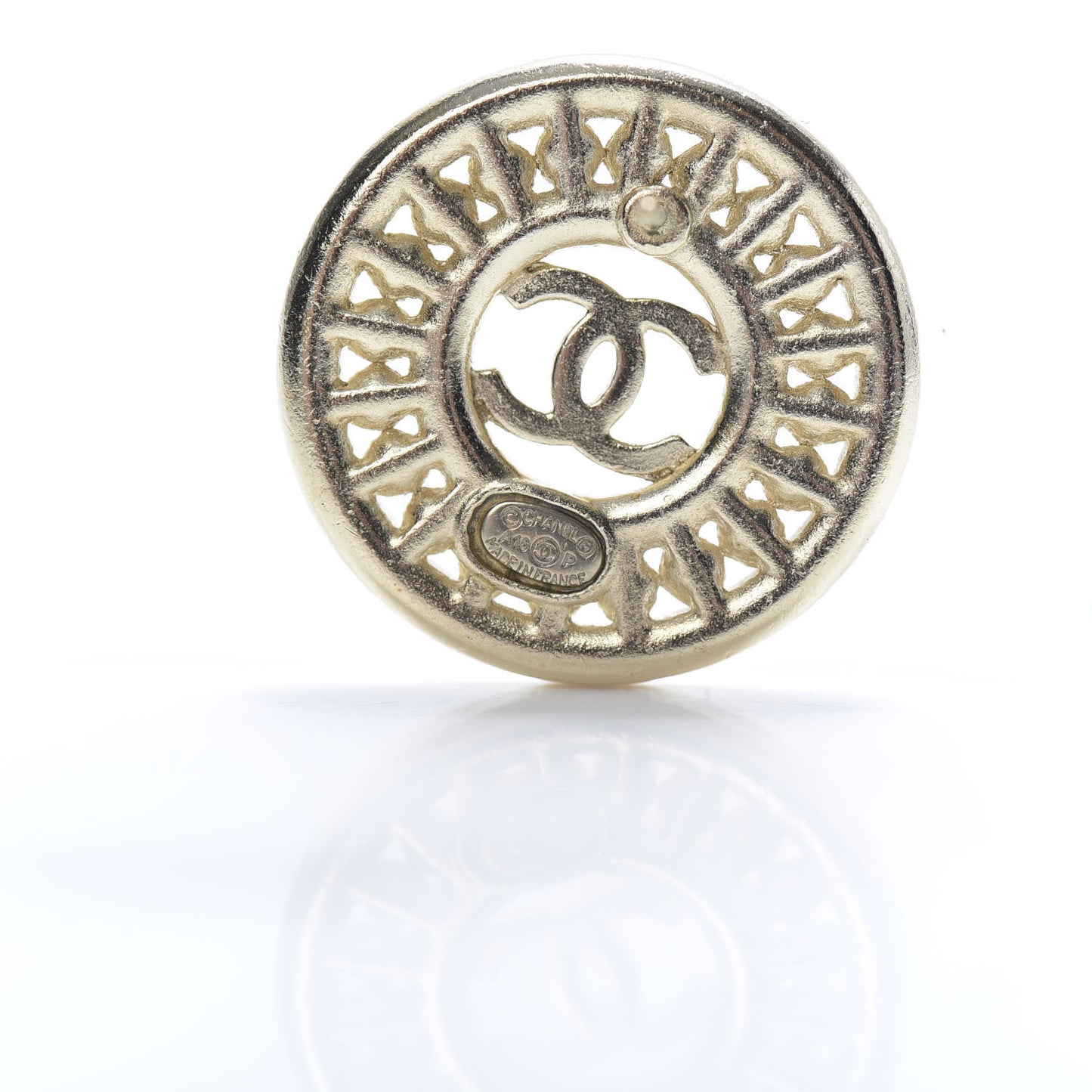 Pearl Crystal CC Round Earrings Gold