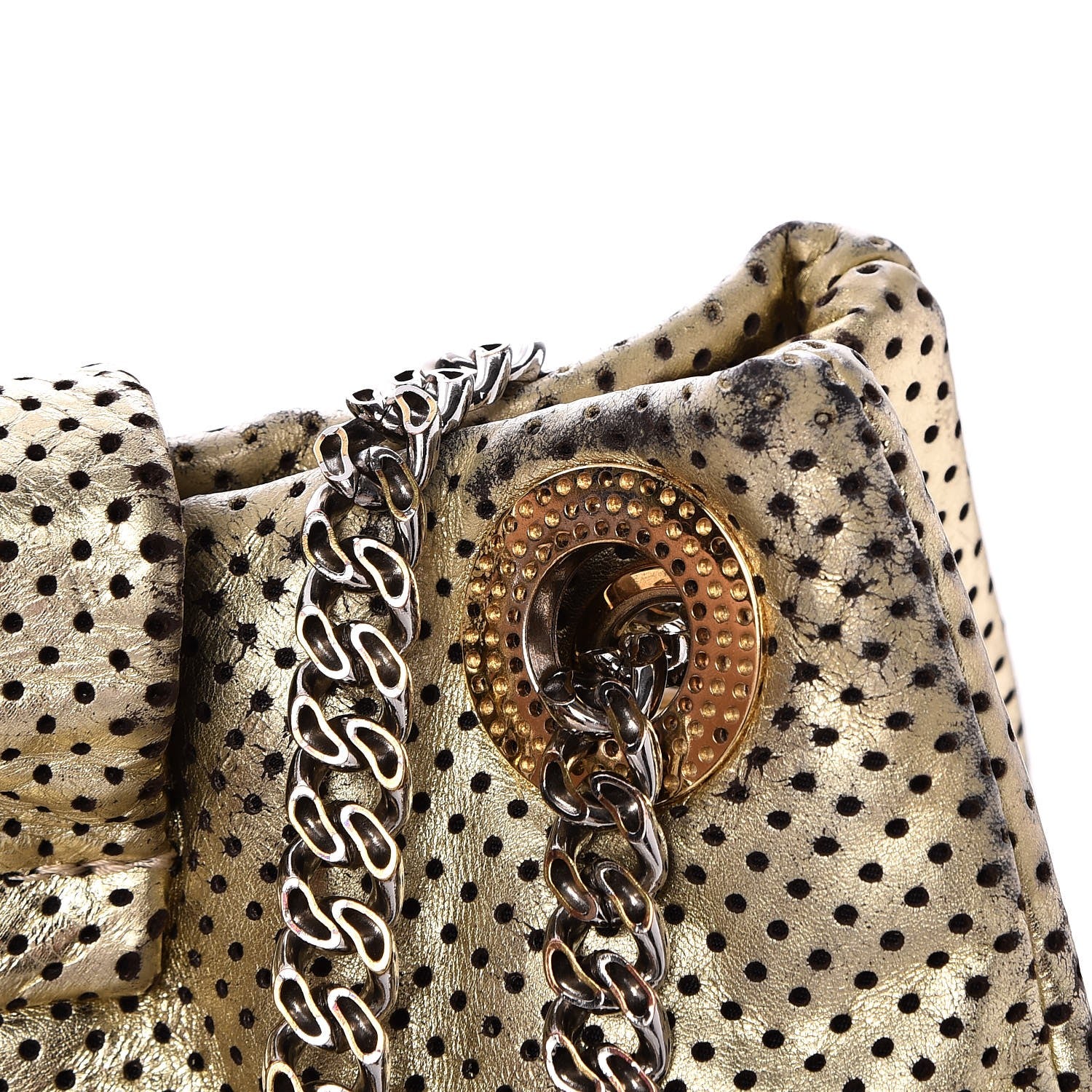 Chanel Metallic Crackled Calfskin Perforated Drill Shoulder Bag Gold 12 of 12