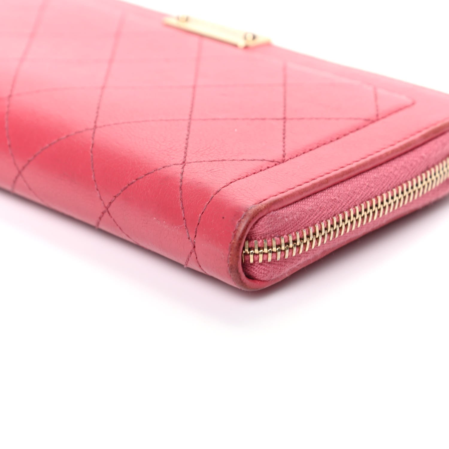 Chanel Grained Calfskin Quilted Label Zip Around Wallet Pink 9 of 9