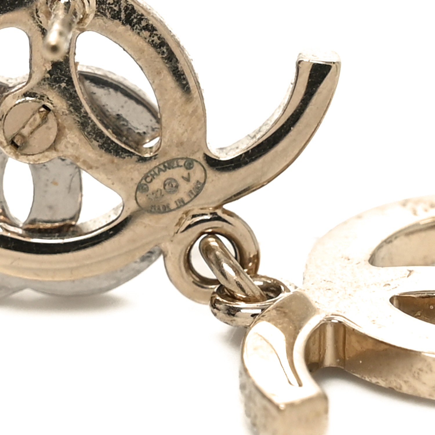 Chanel Crystal Pearl Double CC Drop Earrings Gold Silver 4 of 4