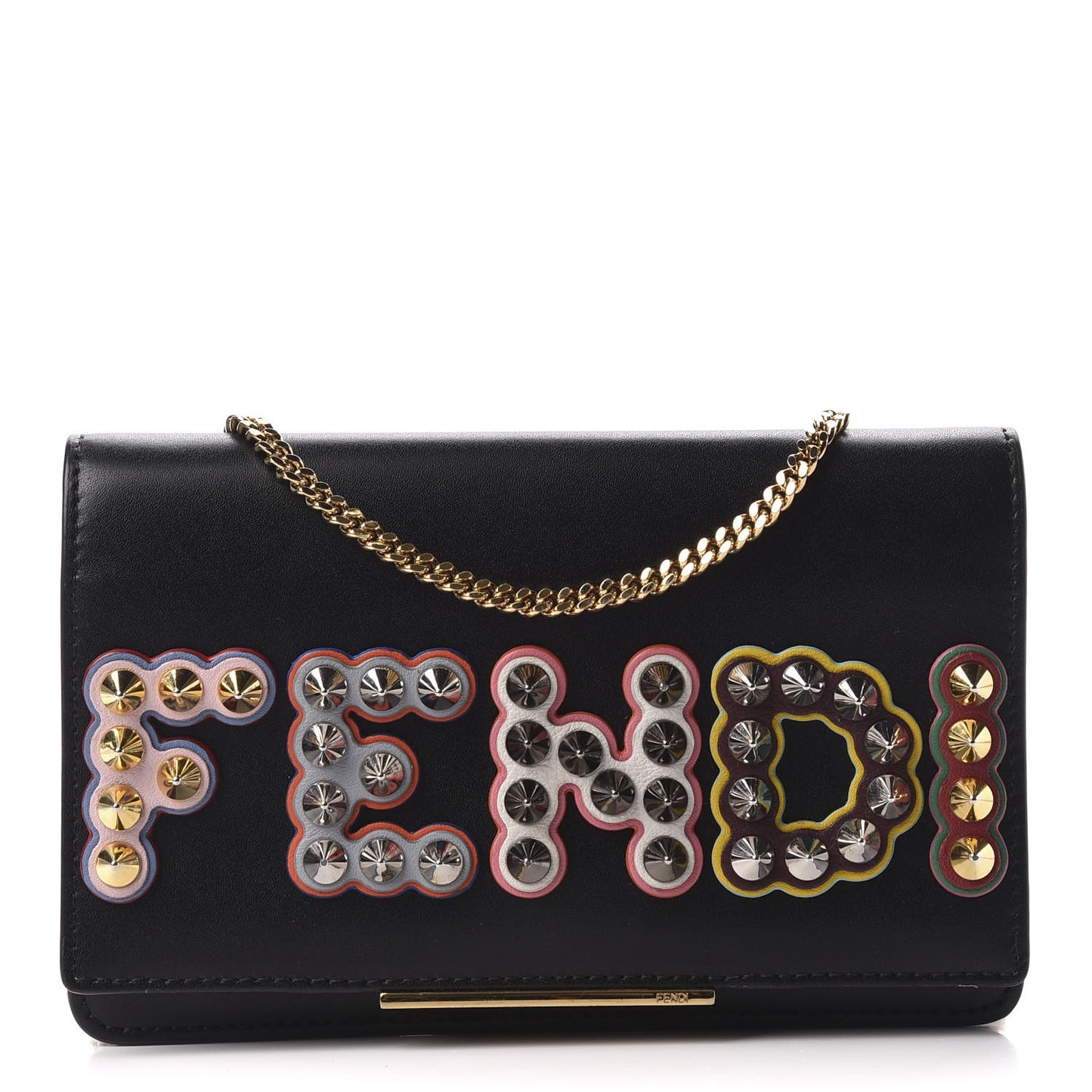Vitello Liberty Fun Fair Metal Studded Tube Wallet on Chain Black Multicolor