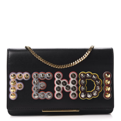 Fendi Vitello Liberty Fun Fair Metal Studded Tube Wallet on Chain Black Multicolor 1 of 8