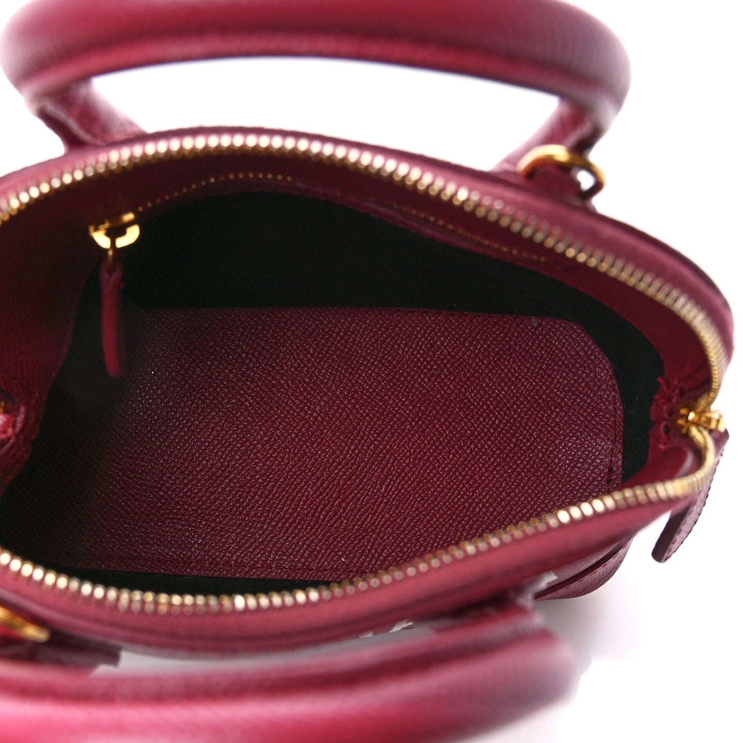 Signature Grained Calfskin Logo XXS Ville Top Handle Bag Rouge Grenat White