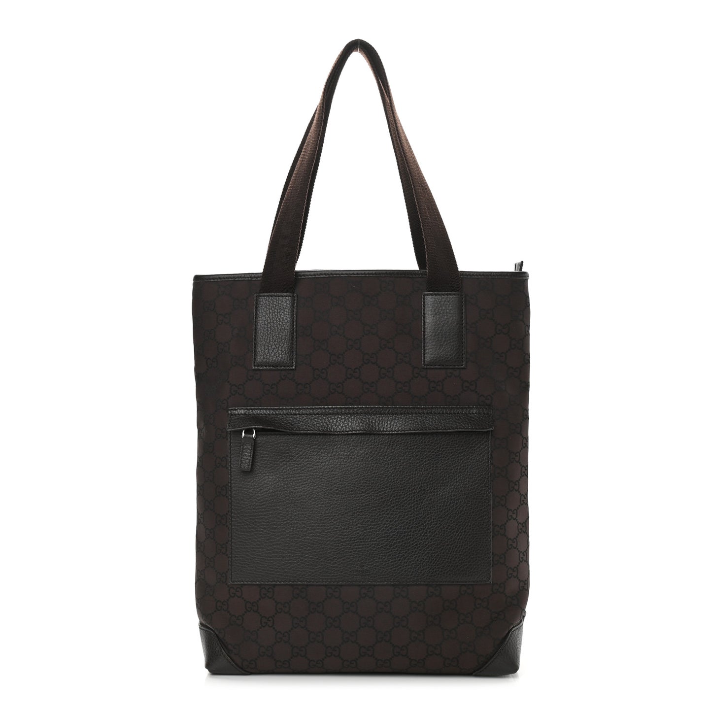 Nylon Calfskin Monogram Tall Tote Brown