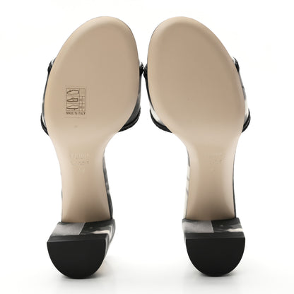Fendi Canvas Floral Print Logo Mid-Heel Slide Sandals 40 Black White 5 of 7
