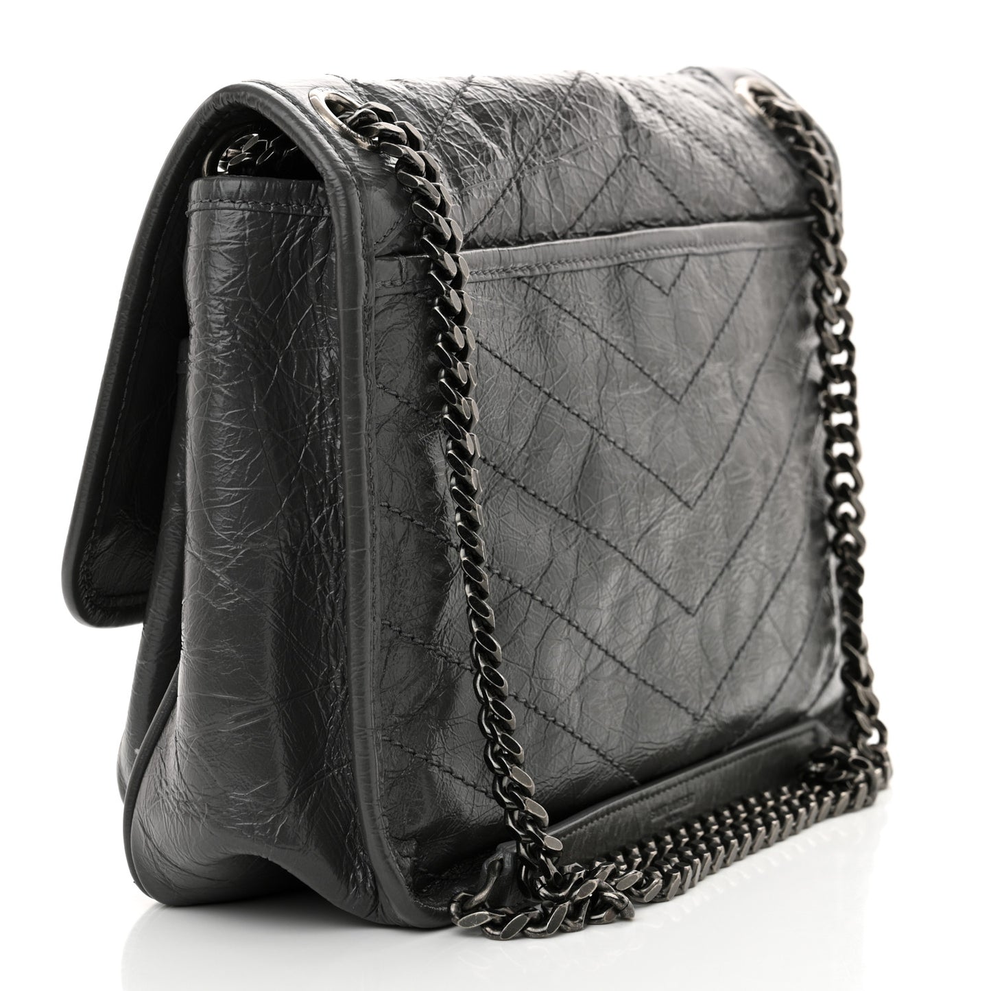 Crinkled Calfskin Matelasse Monogram Medium Niki Chain Satchel Storm