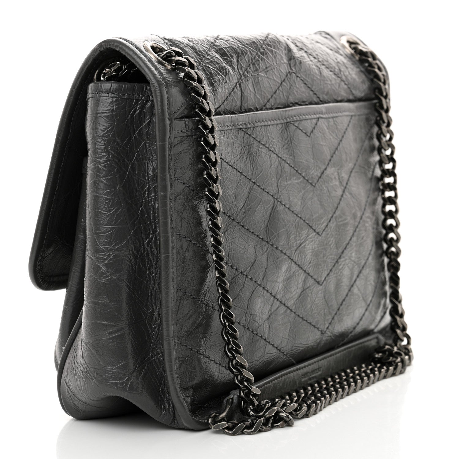 Saint Laurent Crinkled Calfskin Matelasse Monogram Medium Niki Chain Satchel Storm 3 of 11