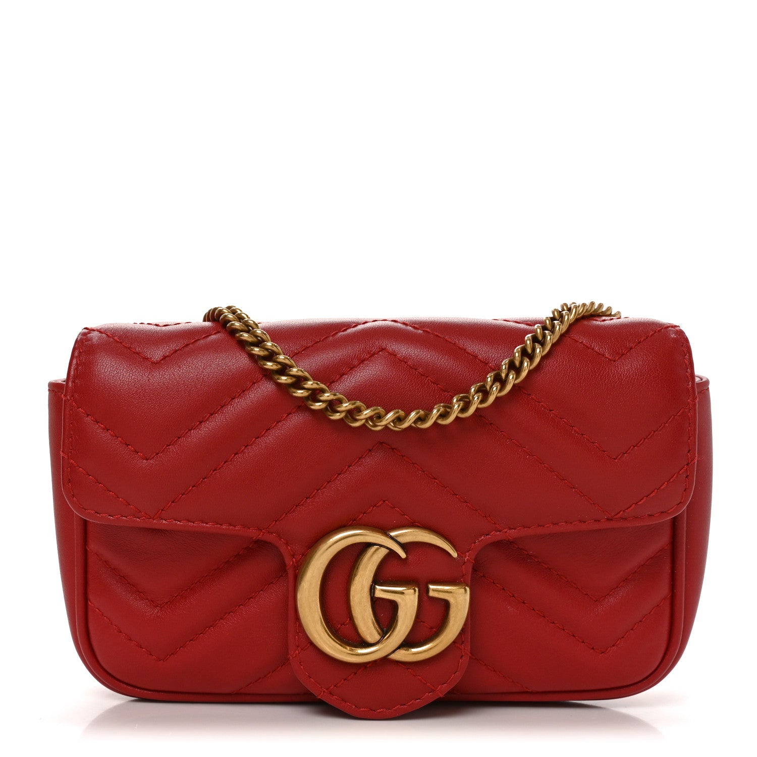 Gucci Calfskin Matelasse Super Mini GG Marmont Shoulder Bag Hibiscus Red 1 of 11