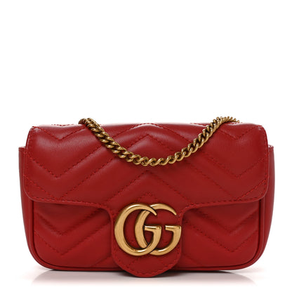 Gucci Calfskin Matelasse Super Mini GG Marmont Shoulder Bag Hibiscus Red 1 of 11