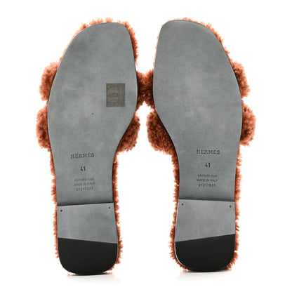 Hermes Woolskin Oran Sandals 41 Cognac 5 of 8