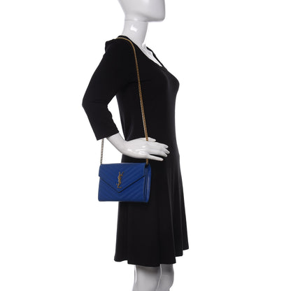 Saint Laurent Grain De Poudre Matelasse Chevron Monogram Chain Wallet Blue Majorelle 2 of 13