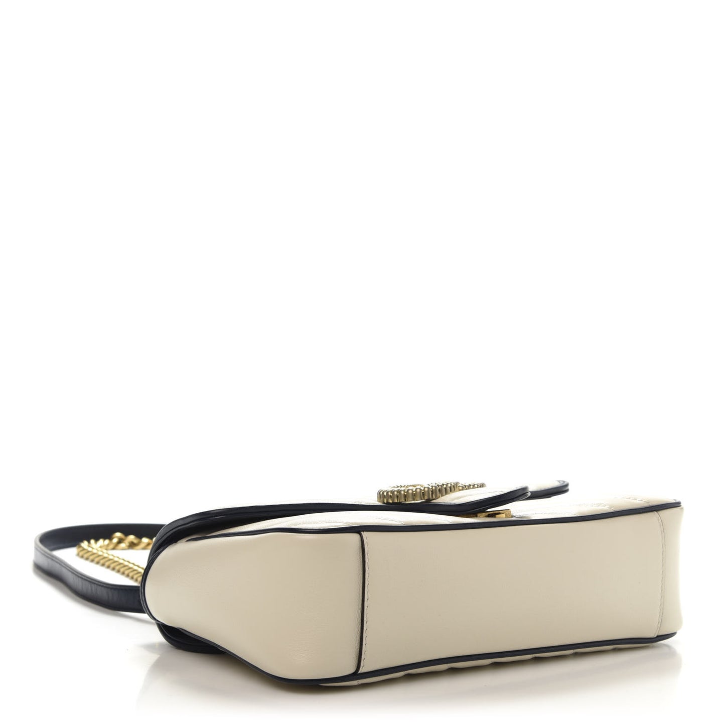 Vintage Effect Calfskin Matelasse Diagonal Small Torchon GG Marmont Shoulder Bag Mystic White Blue Agata