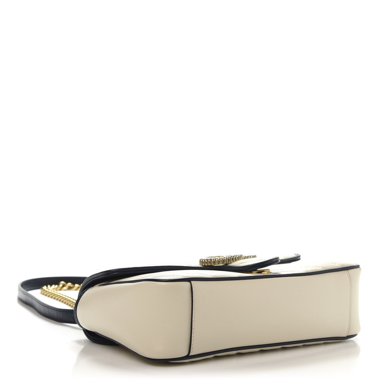 Gucci Vintage Effect Calfskin Matelasse Diagonal Small Torchon GG Marmont Shoulder Bag Mystic White Blue Agata 4 of 11