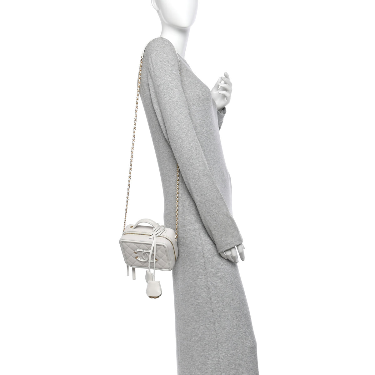 Chanel Caviar Quilted Small CC Filigree Vanity Case White 2 of 10